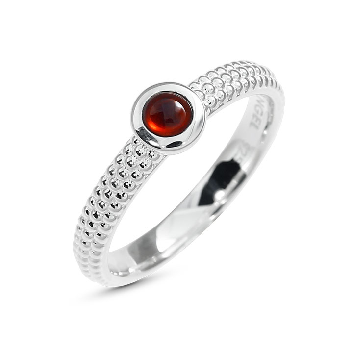 Ring Dots 3mm silver garnet 4 mm round cab Ring size 52