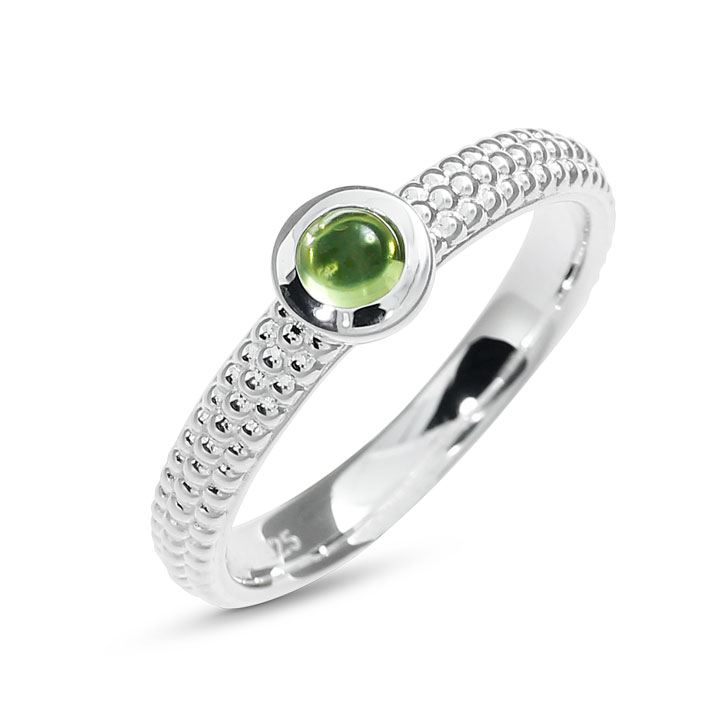 Ring Dots 3mm silver peridot 4 mm round cab Ring size 52