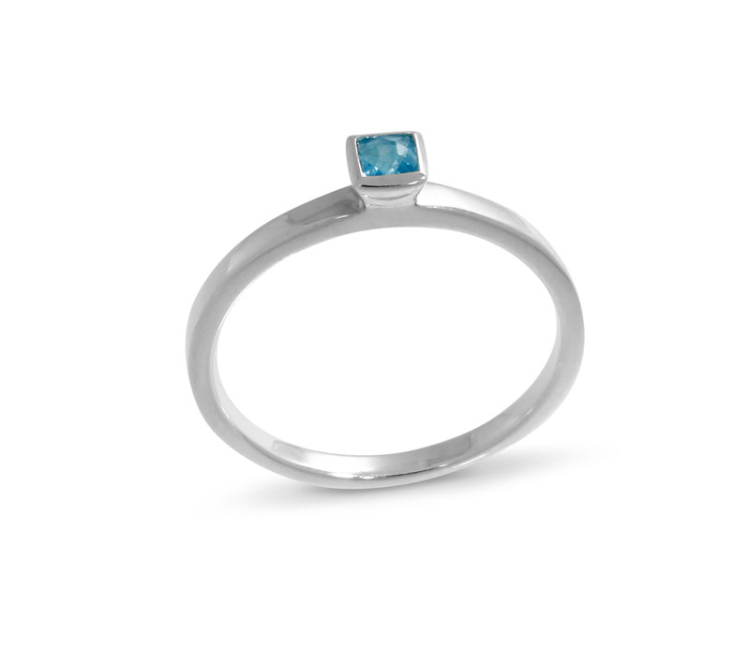 Ring silver swiss blue topaz 3,5 x 3.5 mm fac Ring size 52