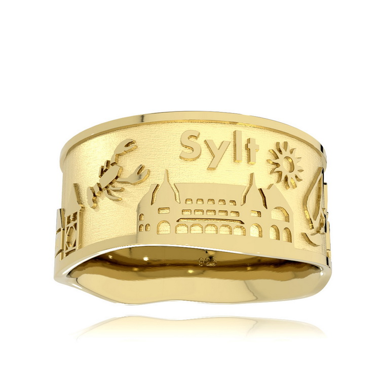 Island ring Sylt silver gold plated 10 mm wide Ring size 52