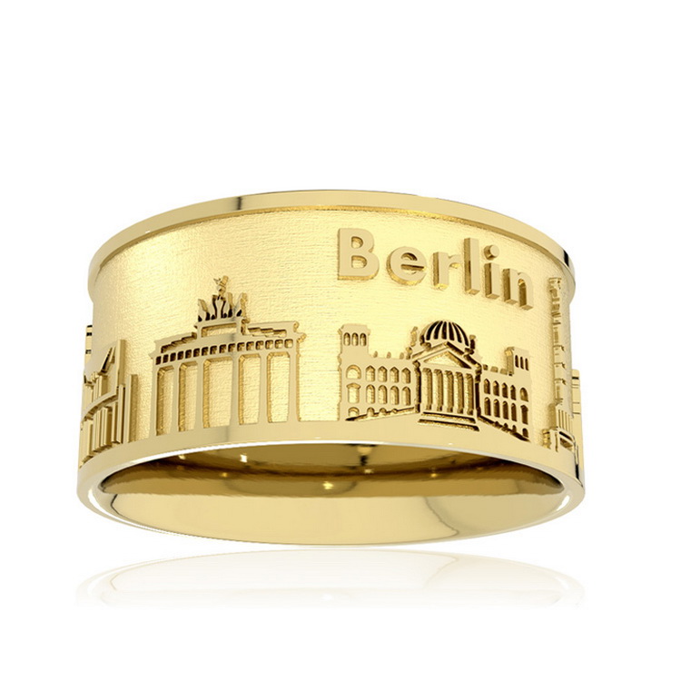 Ring Stadt Berlin Silber Gold plattiert 10 mm breit Ringweite 52
