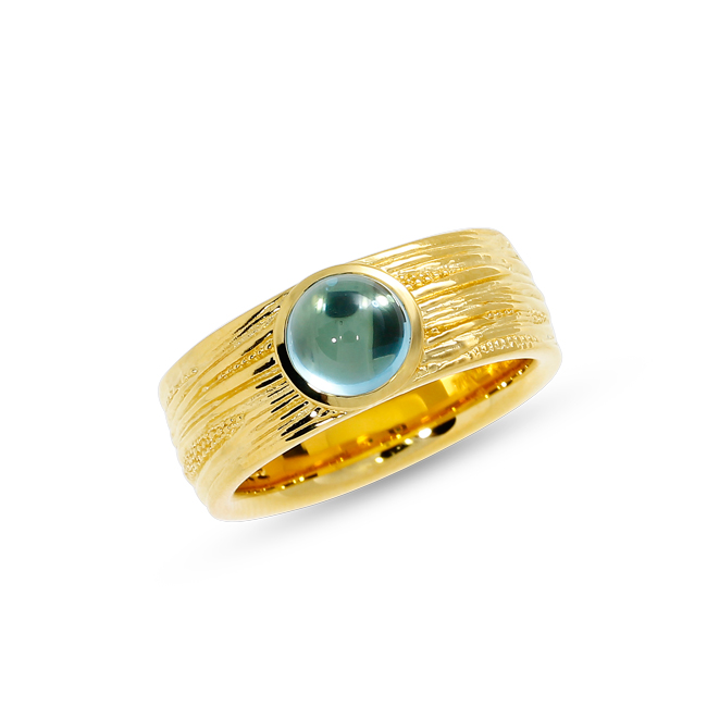 Ring  Strandcores si/goldplattiert Topas Blue Swiss 7 mm rund cab Ringweite 52