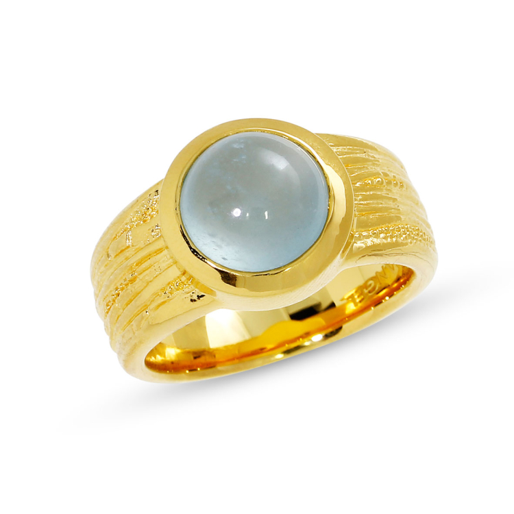 Ring Strandcores si/gold plated aquamarine 10 mm round cab Ring size 52