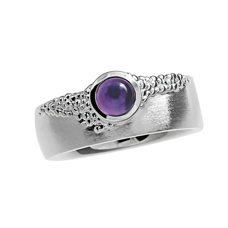 Ring Dots silver amethyst 5 mm round cab Ring size 52
