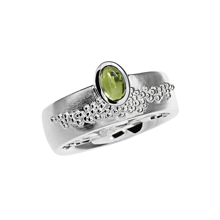 Ring Dots Silver Peridot oval cab Ring size 52
