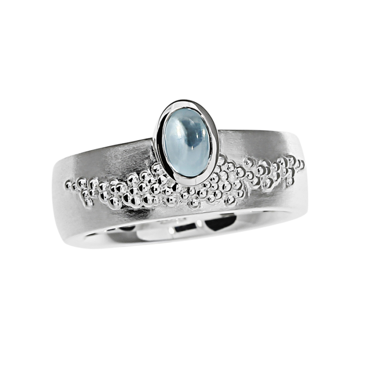 Ring Dots silver blue topaz oval cab Ring size 52