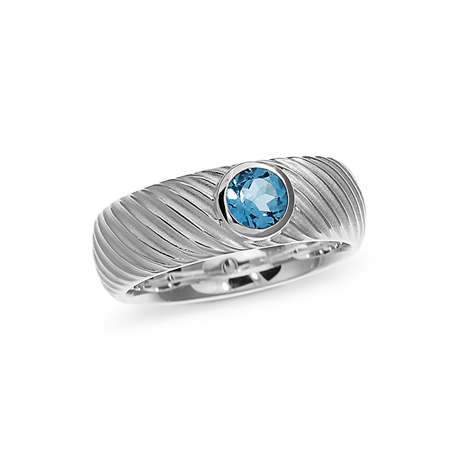 Ring silver Waves topaz swiss 5 mm round fac Ring size 52