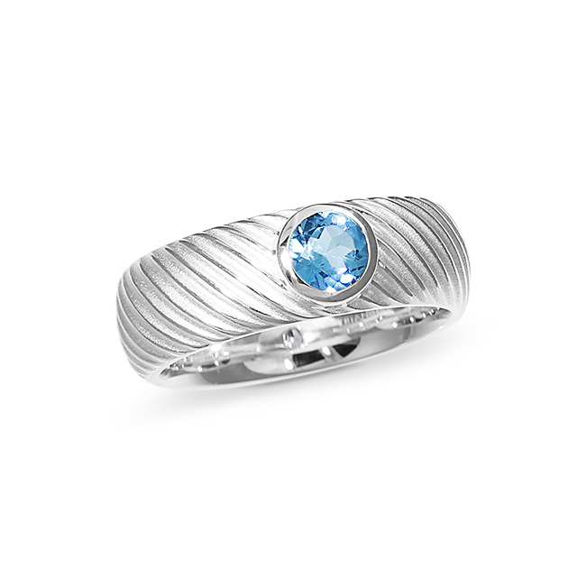 Ring silver Waves topaz swiss 5 mm round fac Ring size 52