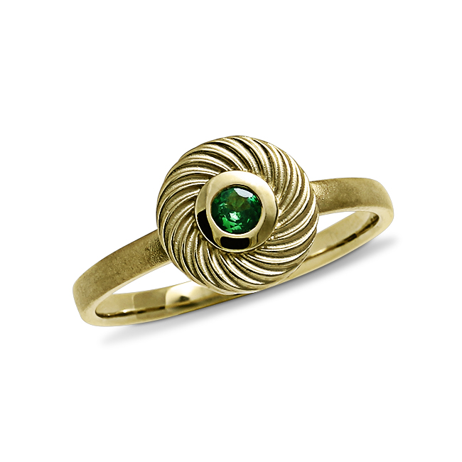 Ring Wave 585 yellow gold tsavorite 3 mm fac