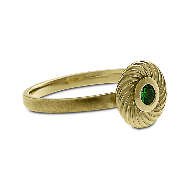 Ring Wave 585 yellow gold tsavorite 3 mm fac