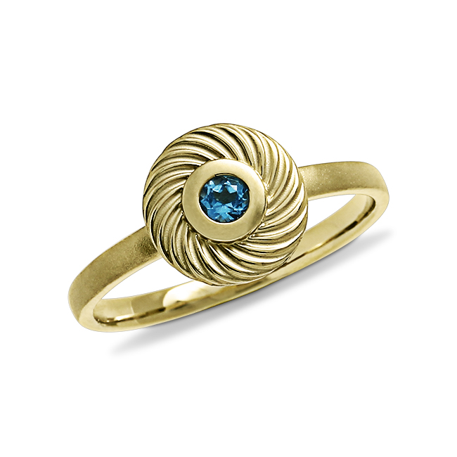 Ring Wave 585 yellow gold blue topaz 3 mm fac