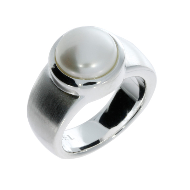 Ring silver matt pearl 10 mm Ring size 52