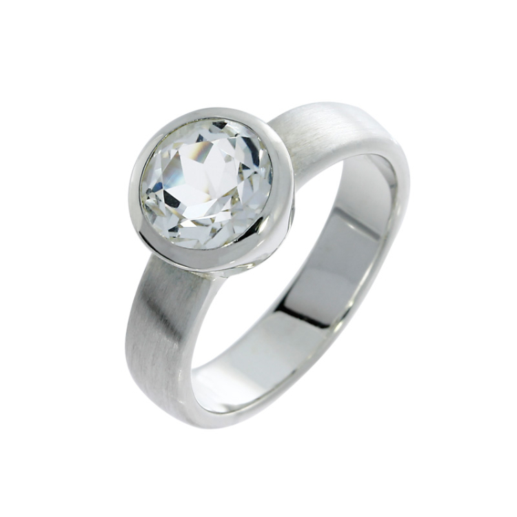 Ring si white topaz 8 mm round fac Ring size 52