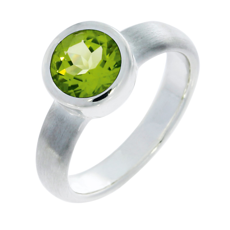 Ring si Peridot 7 mm rund Ringweite 52