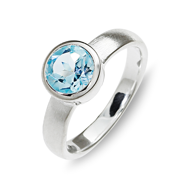 Ring Silber sky blue Topas 7 mm rund fac Ringweite 52