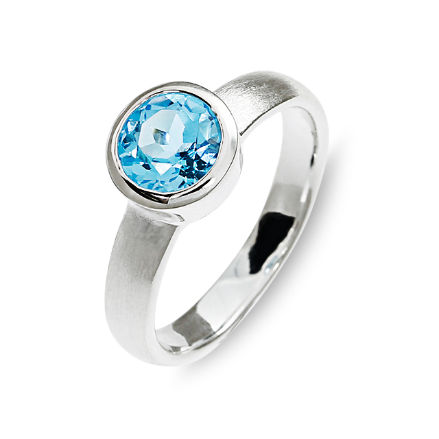 Ring Silber swiss blue Topas 7 mm rund fac Ringweite 52