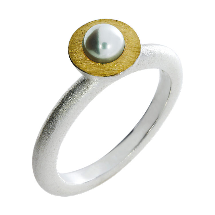 Ring si with fine gold with freshwater pearl Ring size 54