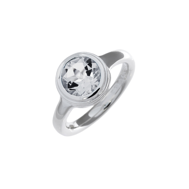 Ring silver crease blossom setting white topaz 8 mm fac   Ring size 60