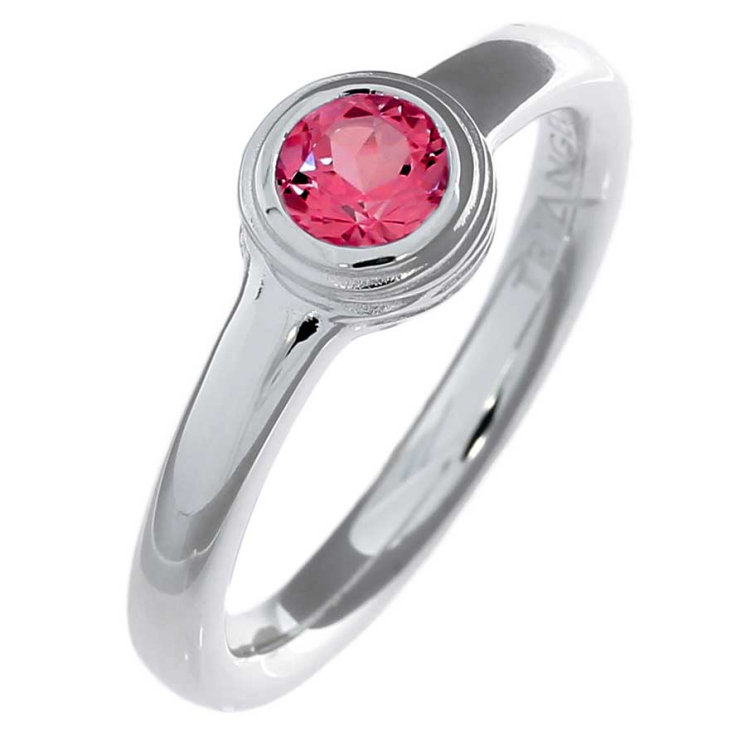 Ring silver Crease Blossom tourmaline pink 5 mm round fac   Ring size 58