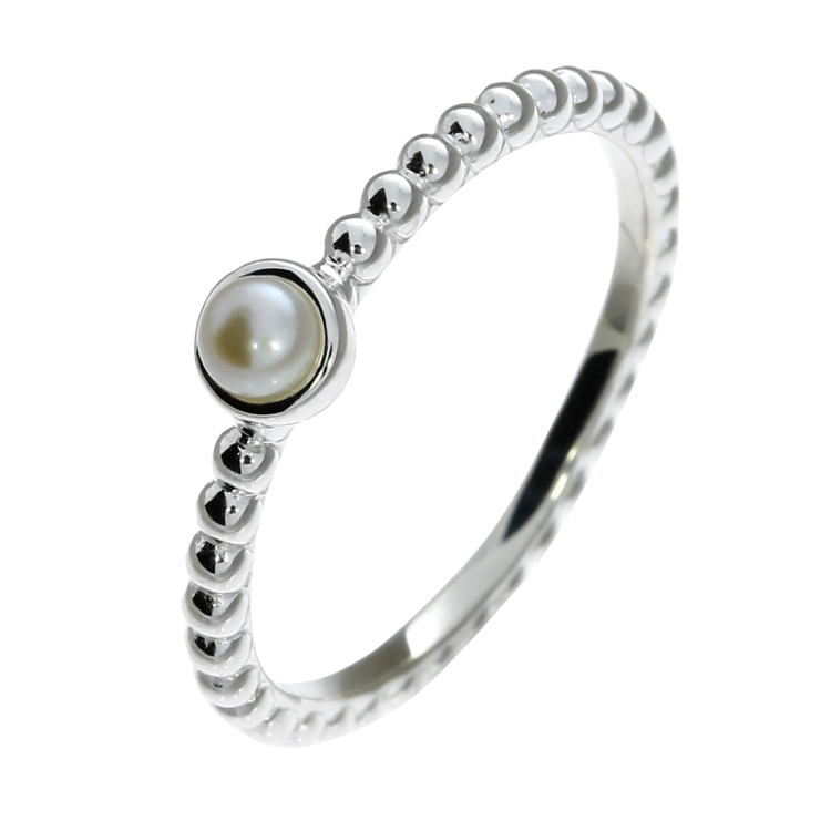 Ring Dots Silber 2mm mit Perle 3 mm rund  Ringweite 54