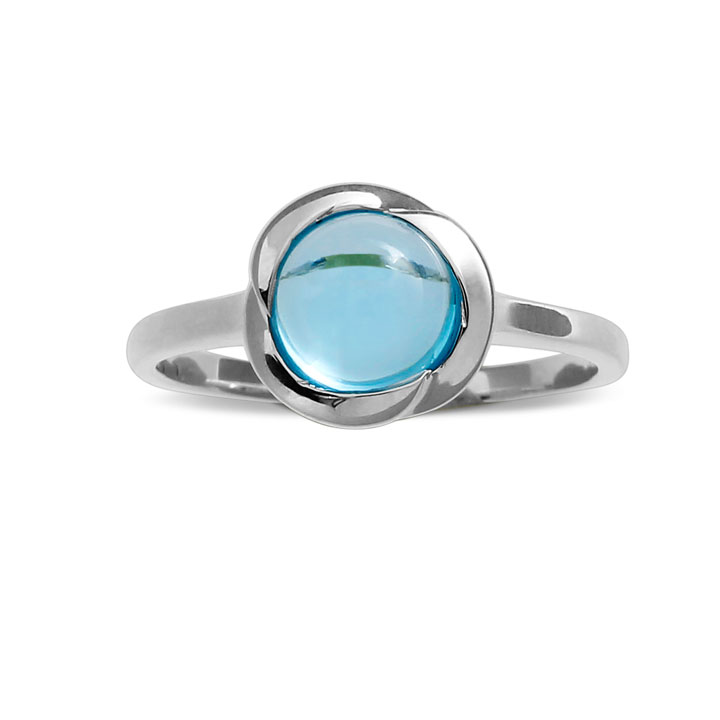 Ring Silber swiss blueTopas 7 mm rund cab Ringweite 54
