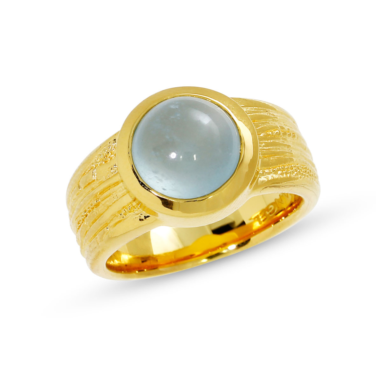 Ring Strandcores si/gold plated aquamarine 10 mm round cab Ring size 54