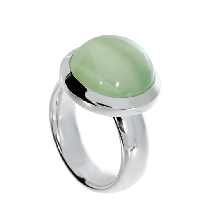 Ring si Prehnite 14 mm round cab Ring size 54