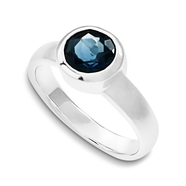 Ring Silber London blue Topas 7 mm rund fac Ringweite 54
