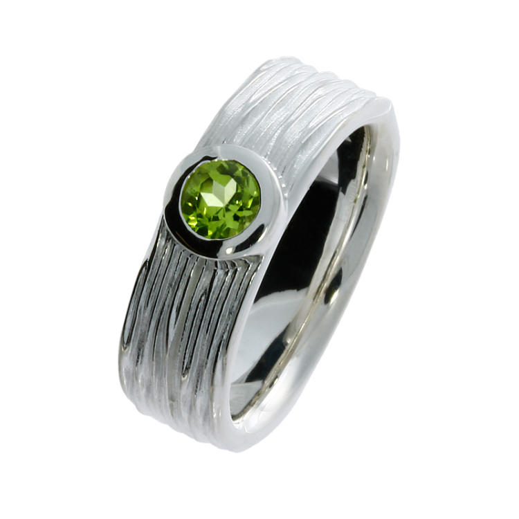 Ring si crease silver peridot 5 mm fac  