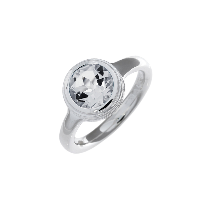 Ring silver crease blossom setting white topaz 8 mm fac  