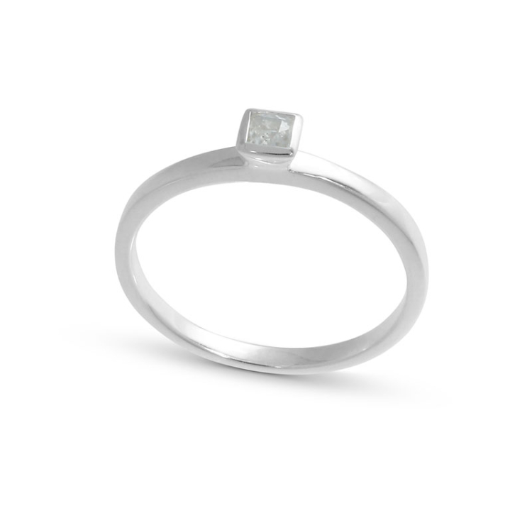 Ring silver white topaz 3.5 x 3.5 mm fac Ring size 56