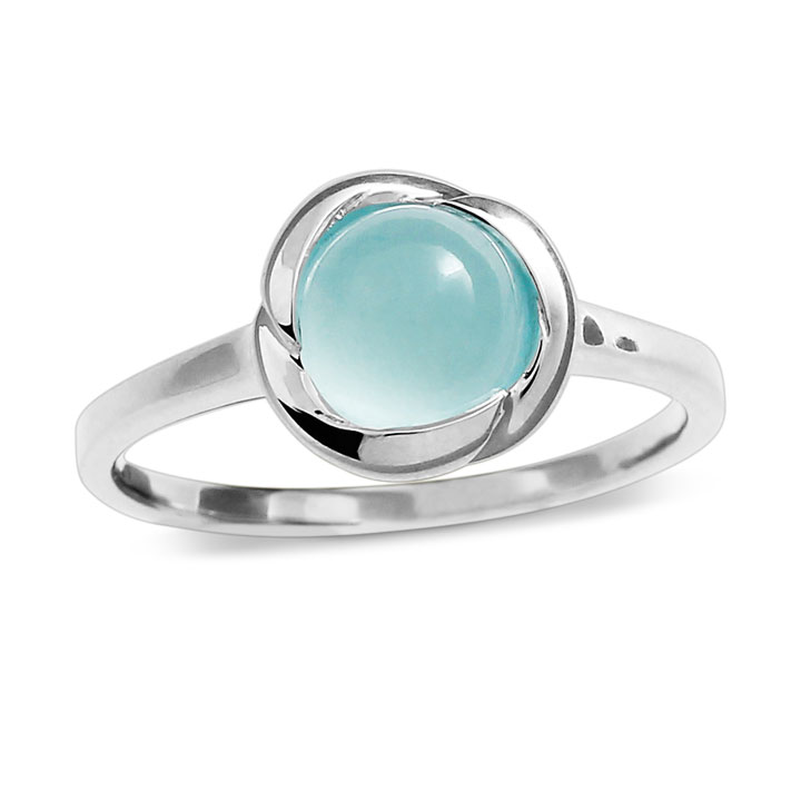 Ring silver aquamarine 7 mm round cab Ring size 56