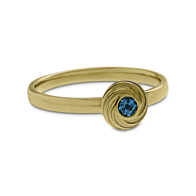 Ring 585 yellow gold blue topaz 3 mm fac