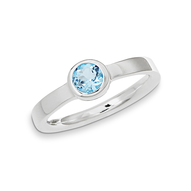 Ring Silber swiss blueTopas 5 mm rund fac Ringweite 56