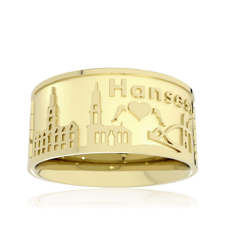 Ring City of Hamburg 585 yellow gold 10 mm wide Ring size 58