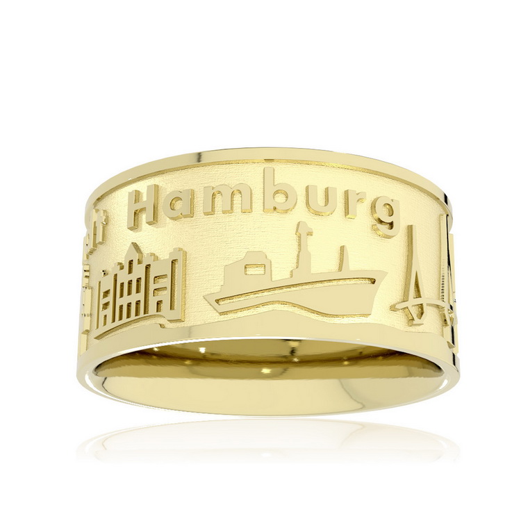 Ring City of Hamburg 585 yellow gold 10 mm wide Ring size 58