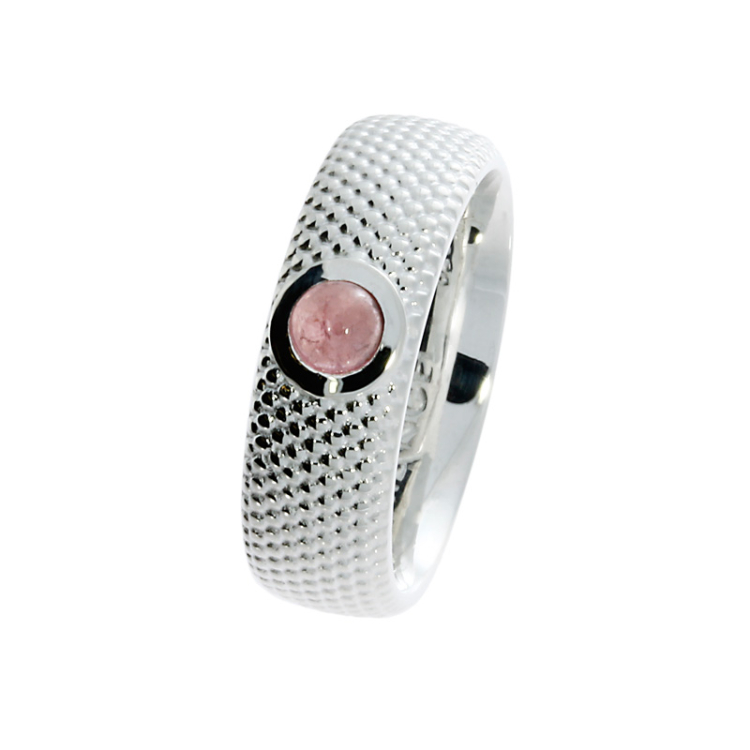 Ring Dots No2 silver pink tourmaline 4mm cab Ring size 58
