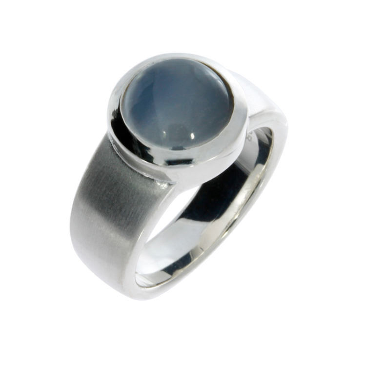 Ring silver moonstone round 10 mm Ring size 58