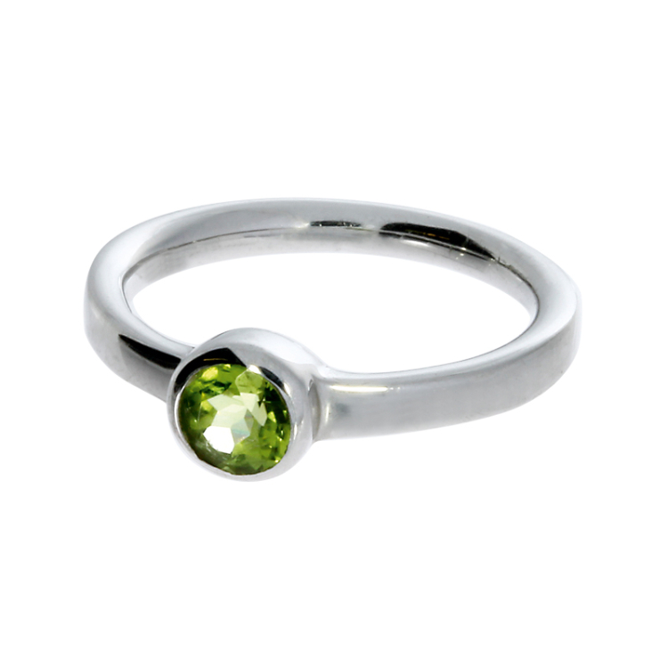 Ring si Peridot 5 mm rund fac Ringweite 58