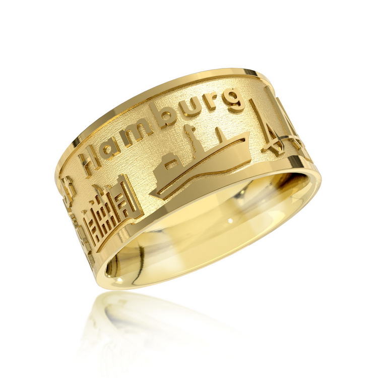 Ring City of Hamburg Silver Yellow Gold Plated Ring size 60