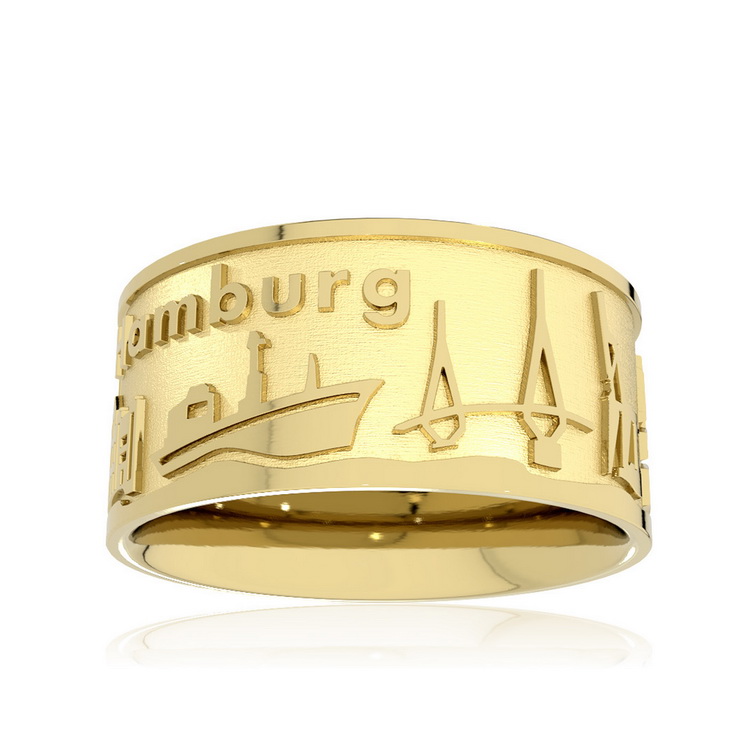 Ring City of Hamburg Silver Yellow Gold Plated Ring size 60