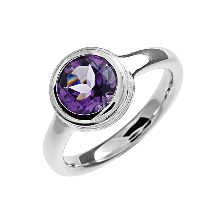 Ring silver crease blossom setting amethyst 8 mm fac   Ring size 52