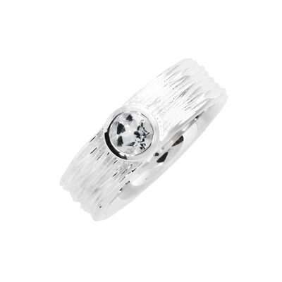 Ring si crease silver white topaz 5 mm fac   Ring size 52