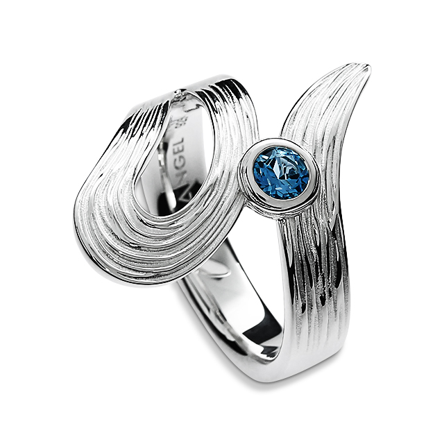 Ring Crease Schlaufe Silber 925 Swiss blue Topas 4 mm fac Ringweite 62