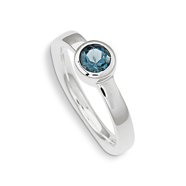 Ring Silber London blueTopas 5 mm rund fac Ringweite 62