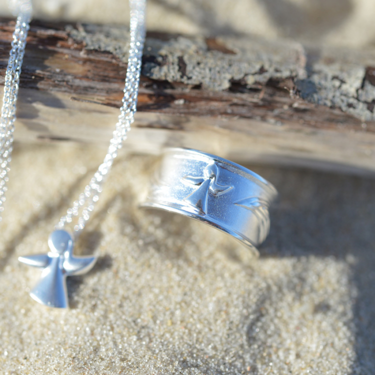 Ring Silber Engel und Flügel Ringweite 64