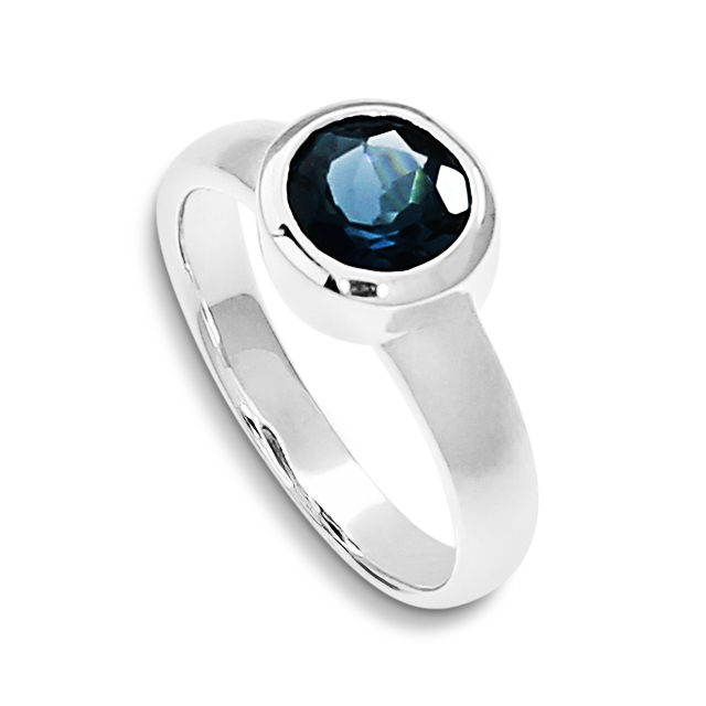 Ring Silber London blue Topas 7 mm rund fac Ringweite 64