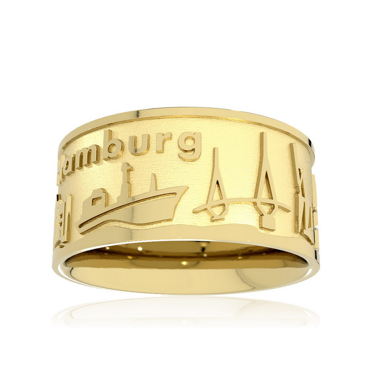 Ring City of Hamburg Silver Yellow Gold Plated Ring size 66