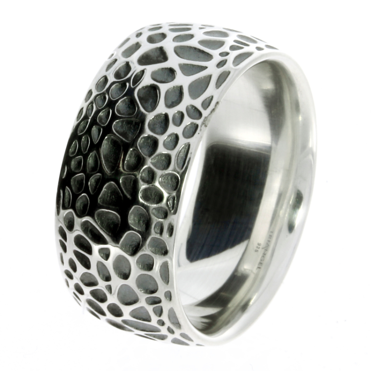 Ring Voronoi 10 mm silver oxidised Ring size 66