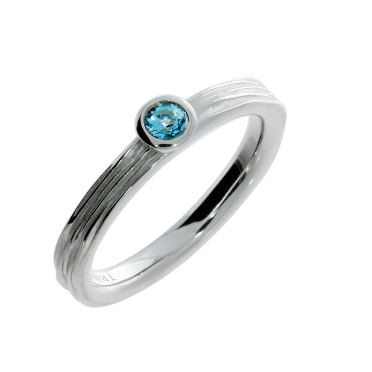 Ring si crease silver light blue topaz 3 mm fac   Ring size 54